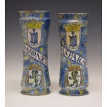 Pair of 18th/19th Century Continental faience drug jars, probably Spanish, each with diagonal