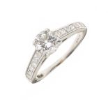 Single stone diamond platinum ring, the brilliant cut measuring approximately 5.7mm diameter x 3.4mm