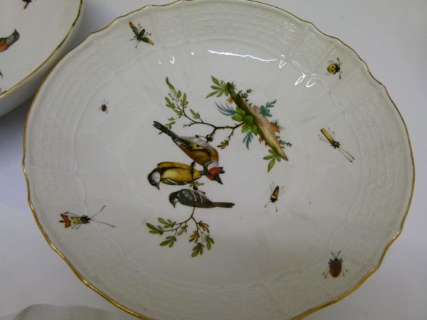 Pair of 19th Century Meissen porcelain shallow bowls, each painted with birds and insects within a - Bild 2 aus 9