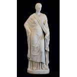 Late 19th Century half-size carved Carrara marble figure of Ceres, the female figure with plaited