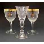 Pair of Moser glass goblets commemorating the Coronation of Edward VII, each having an enamelled and