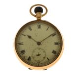 Edward VII 18ct gold open faced pocket watch, Anonymous, the white enamel dial with black Roman