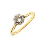 Single stone diamond 18ct gold ring, the brilliant cut measuring approximately 5.5mm diameter x 3.