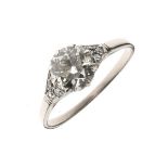 Single stone diamond ring, the white mount unmarked, the old brilliant cut measuring approximately