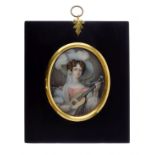 J. Bailey - 19th Century oval miniature - Half length portrait of a lady playing a parlour guitar