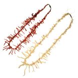 Single row branch coral necklace; and another similar white coral necklace Condition: 97g gross