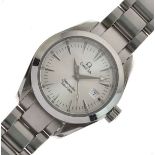 Omega - Lady's stainless steel Seamaster wristwatch, the silvered dial with baton markers,