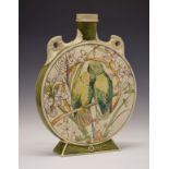 19th Century Minton Art Pottery Studio pilgrim flask vase having two moulded handles to the