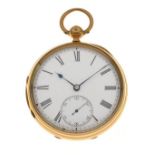 Victorian 18ct gold open faced pocket watch, T.J. Jenkins, Merthyr Tydfil, the unsigned white enamel