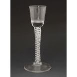 18th Century wine glass having a bucket bowl, the stem with a pair of opaque spiral threads