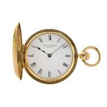 George V 18ct gold half hunter fob watch, the white Roman dial inscribed Harry Emanuel, Hanover Sq'