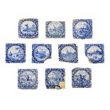 Group of ten mid 18th Century Liverpool Delft tiles, each decorated with a landscape or seascape