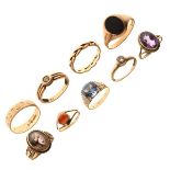 Nine mostly 9ct gold gem set dress rings, 27.3g gross approx Condition: