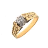 14ct gold solitaire diamond ring having textured shoulders, size M, 3.4g gross approx Condition: