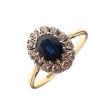 Sapphire and diamond set ring, the shank stamped 18ct and Plat, size S, 4.8g gross approx Condition: