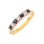 18ct gold dress ring set alternate diamonds and sapphire coloured stones, size M. 3.3g gross