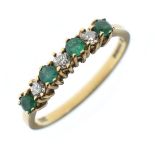 9ct gold dress ring set alternate diamonds and emerald coloured stones, size O, 1.7g gross approx