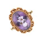 9ct gold dress ring set oval amethyst coloured stone, size O, 4.5g gross approx Condition: