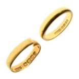 Two 22ct gold wedding bands, 6.5g gross approx Condition: