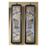 Pair of Oriental rectangular needlework panels, framed, 49.5cm x 11.5cm Condition: