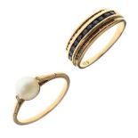 Pearl set dress ring and one other dress ring set three bands of alternate blue and white stones,