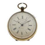 Late 19th Century key wind brass cased 'Approved Chronograph' no.33014 having white Roman dial,