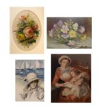 Four assorted prints comprising: a mid 19th Century George Baxter chromolithographic print, 'Early