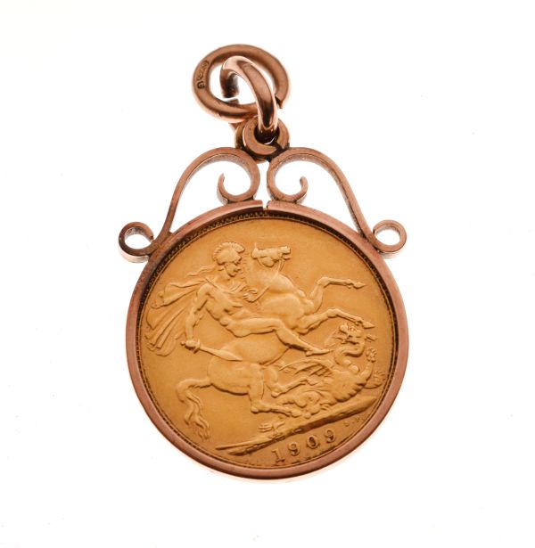 Gold Coin - Edward VII sovereign 1909, in a 9ct gold pendant mount Condition: