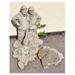 Garden Ornaments - Figure group modelled as Laurel & Hardy, 48cm high, together with three further