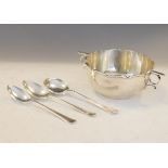 George V silver two handled porringer type bowl, Sheffield 1935, together with three silver