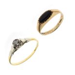 Solitaire diamond ring, the shank indistinctly marked, together with a 9ct gold dress ring, 2.6g