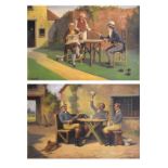 Alexander Austen - Pair of oils on canvas - 19th Century exterior scenes with gentlemen seated at