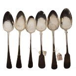 Six various Georgian silver tablespoons, combined weight 10.7toz approx Condition: