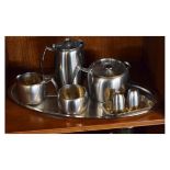 Old Hall stainless steel four piece tea service with oval tray, together with a similar salt and