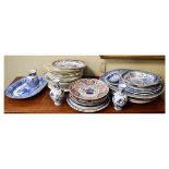 Assorted ceramics to include; Japanese Imari pattern lobed plates, English Willow pattern blue