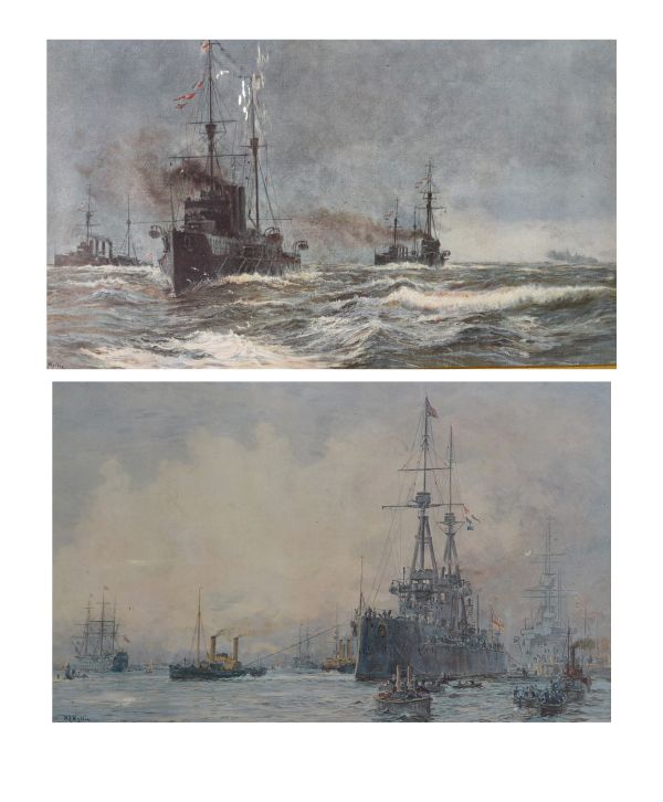 Pair of early 20th Century coloured prints after William Lionel Wyllie, each 24.5cm x 43cm, in