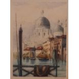 Antoine Garmard - Coloured etching - Basilica of Santa Maria della Salute, Venice, signed in pencil,