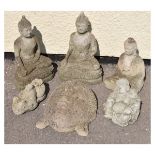 Garden Ornaments - Six assorted figures of the Buddha including; two as Hotei/Budai, largest 37cm (