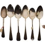 Six various Georgian silver tablespoons, combined weight 11toz approx Condition: