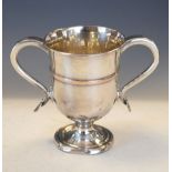 18th Century Sheffield plate two handled cup, the loop handles with heart shaped terminals and