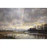 E.R. Fox - Pastel - River landscape, 43cm x 72cm, framed and glazed Condition: