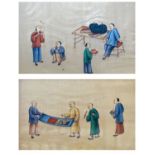 Pair of late 19th/early 20th Century Chinese watercolours on pith or rice paper, one depicting