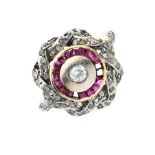 Diamond and ruby set dress ring, size K, 4.3g approx Condition: