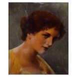 Early 20th Century chrystoleum depicting a young lady bust length in three quarter profile, 24cm x