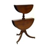 19th Century mahogany two-tier dumb waiter having folding drop flaps on tripod support with square