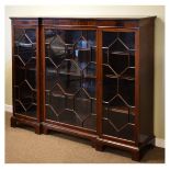 Reproduction mahogany inverted breakfront bookcase fitted three astragal glazed doors and standing