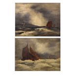 Early 20th Century English School - Pair of oils on canvas - Fishing vessels on a stormy sea,