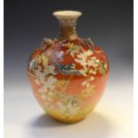 Early 20th Century Japanese Satsuma pottery vase of ovoid form with three elephant lugs to shoulder,