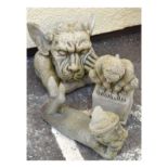 Garden Ornaments - Three assorted figures comprising: a crouching gargoyle, 40cm high, large bust of