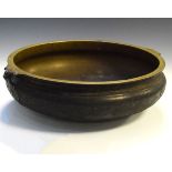 Large Chinese bronze bowl or censer having loop handles, 42cm diameter Condition: